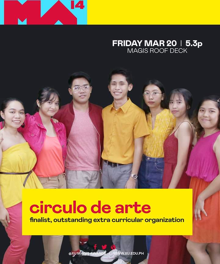 CDA_XU's tweet photo. CONGRATULATIONS! CDA community! for being recognized as the finalist in "Outstanding Extra-Curricular Organization" 
and awarded the "Fr Francisco Demetrio SJ Culture and Arts Project" for its "Walls of Life Movement"

#XUMagisAwards14 #XavierAteneo #HeartsOn 💛 https://t.co/FI4srXOcg4