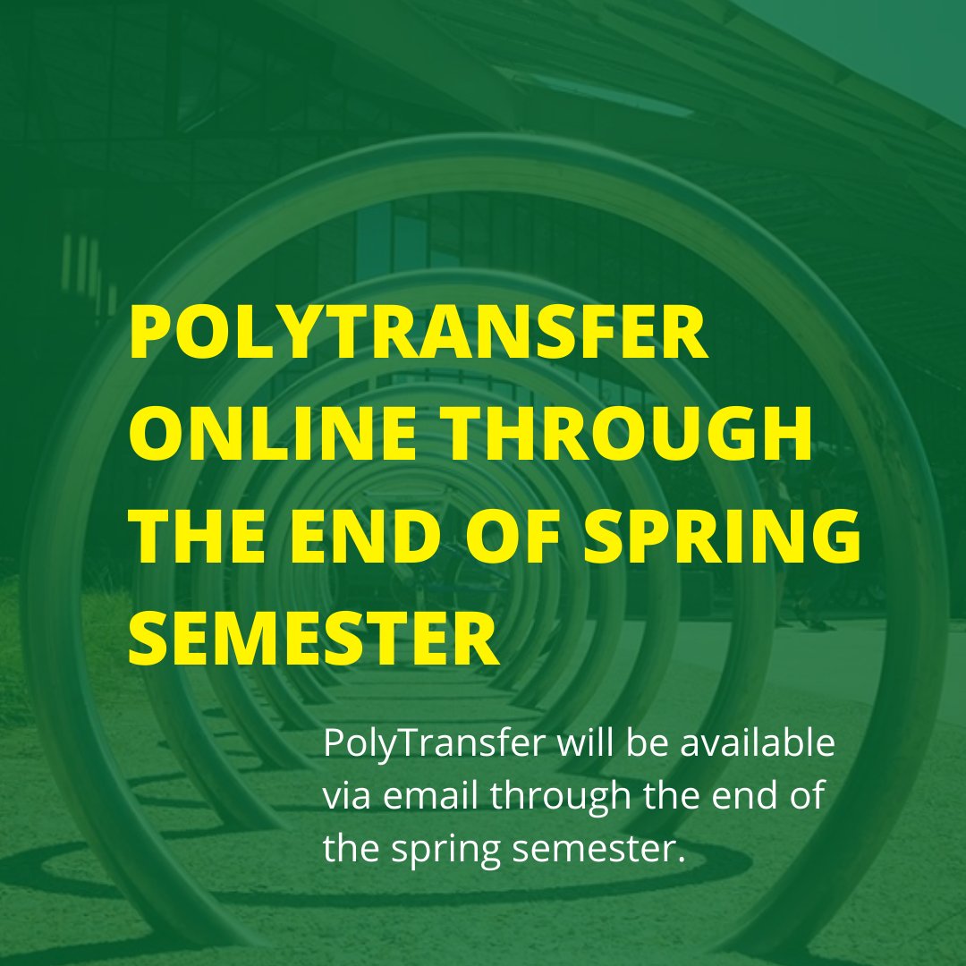 PolyTransfer's tweet image. PolyTransfer is pursuing the strategy of “social distancing”. We can still be reached at polytransfer@cpp.edu &amp;amp; will make an effort to get back to you as quickly as possible! 

Please continue to care for yourself and one another as we keep our campus community safe and healthy!