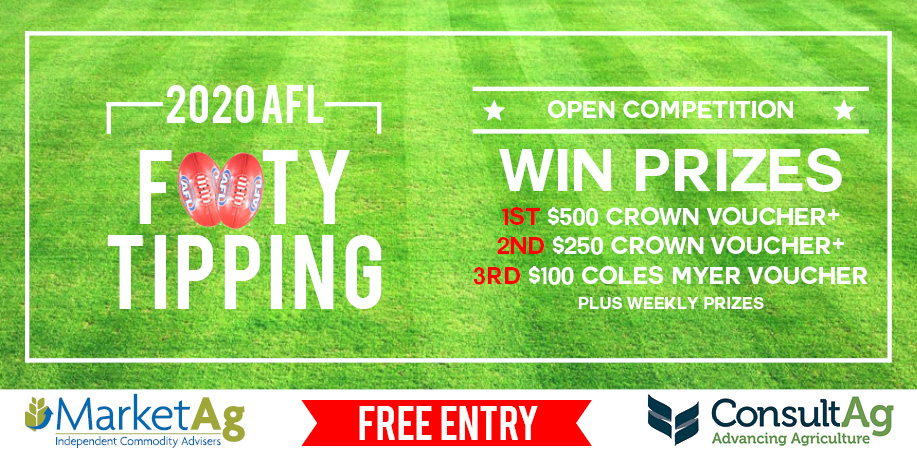 MarketAg_WA's tweet photo. Register now to be a part of the @MarketAg_WA and @ConsultAg AFL Footy Tipping Competition. Managed by our new grain marketing advisor Pete Rees. To enter and for further details visit https://t.co/7yTaK331xh #footytippingcomp https://t.co/nhUHWk7TJr
