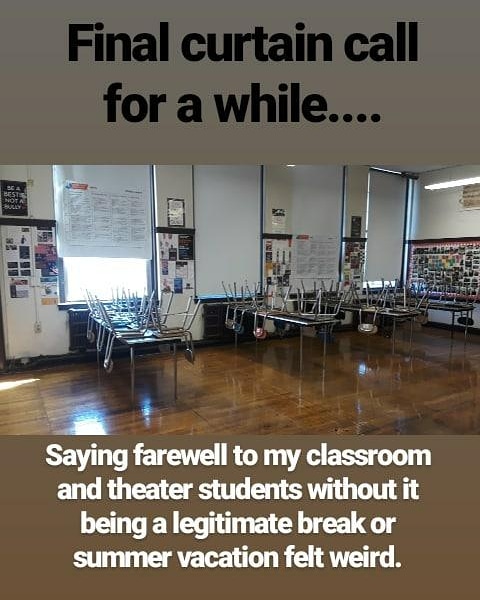 WordsWithFab's tweet photo. Yesterday was most likely my last day of school until April.
#OnlineEducator #NewNormal #GoogleClassroom #DistanceLearning #TheaterOnline #VirtualClassrooms #ImprovTeaching #TheCameraIsNowOurStage #VideoActingIsTheNewLiveActing #IMissMyStudents #PlaywrightFab #WordsWithFab https://t.co/yYVJVph9Up