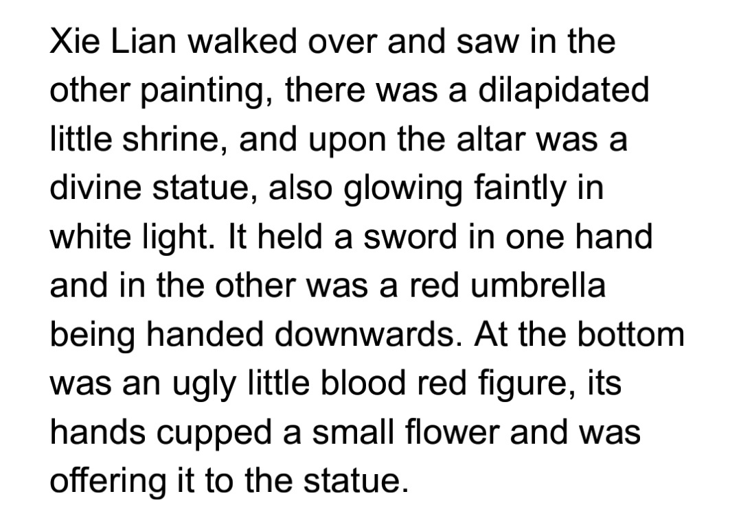 im so stupid.. how did i never linked the umbrella that xie lian gave to hua cheng back in that little shrine to the one hua cheng uses now??