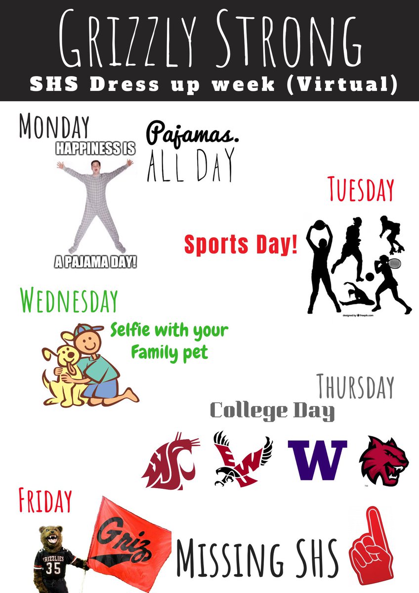 CheerSunnyside's tweet photo. Hey Grizzly Nation! Virtual spirit week starting Monday! Email your pictures to grizzlyculture@gmail.com! #StayConnected #GrizzlyStrong https://t.co/P2ebm7JoNu