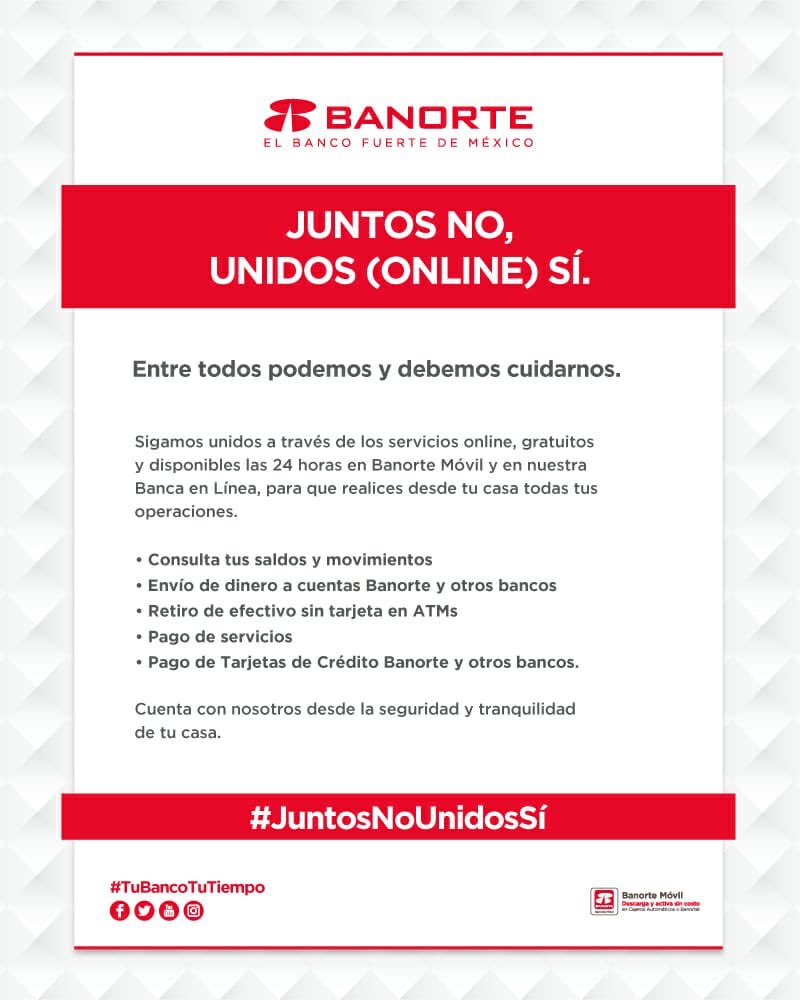 Queremos que hagas tus operaciones, sin preocupaciones. Con Banorte Móvil puedes realizarlas sin salir de casa. Descarga y usa: bit.ly/2LvFLc5 #JuntosNoUnidosSí #TuBancoTuTiempo