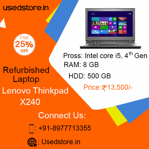 used_store's tweet image. Flat 25% off on Refurbished Laptop Lenovo Thinkpad X240 Laptop. Grab this deal before it gets out of stock from usedstore website.

Intel core i5,4th Gen,8 gb, 500 gb hdd

For more information:
Visit: usedstore.in/refurbished-la… 
#RefurbishedLaptop
#Usedstore