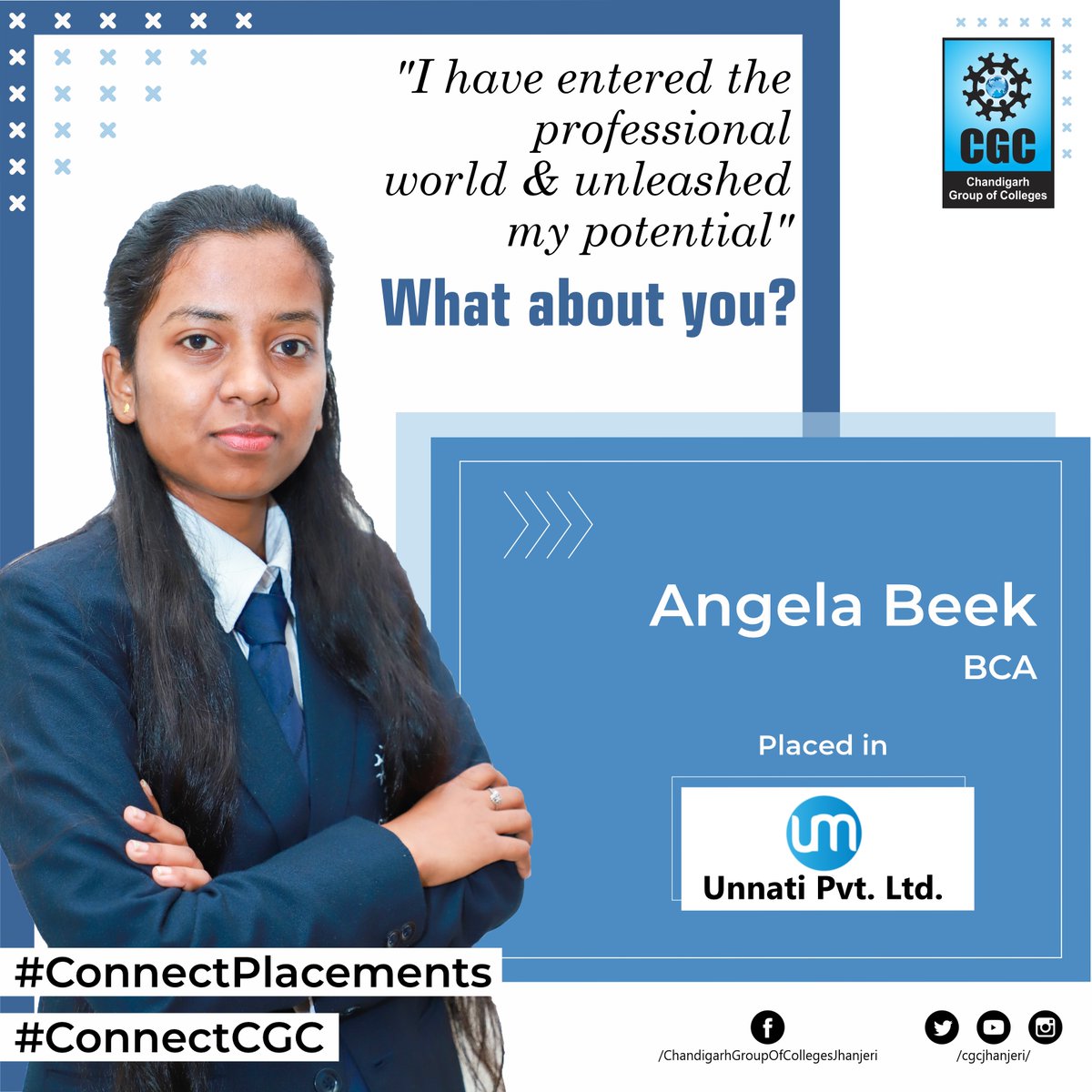 cgcuniversity's tweet photo. #AngeelaBeek, a BCA student at #CGCJhanjeri got hired by Unnati Pvt. Ltd. and she is all too delighted to have studied here and it has been a life changing experience for her
#ConnectPlacement #ConnectCGC #CGCians #Knowledge #LifeatCGC #BuildingCareers #TransformingLives https://t.co/zpsVpRGO9d