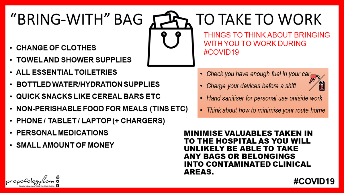 Things to consider bringing to work in the hospital. #FOAMed #FOAMcc #COVID19 #COVID19FOAM  propofology.com/infographs/bri…