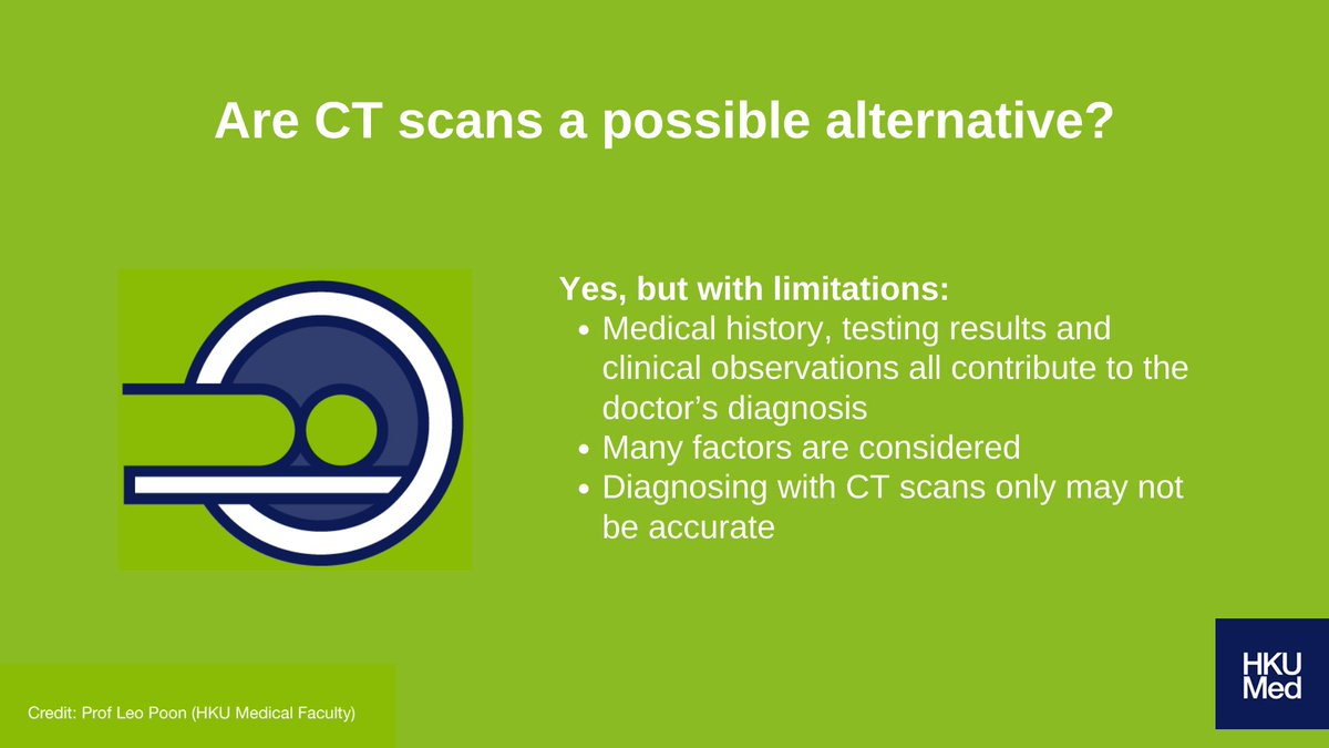 Q: Are CT scans a possible alternative? A: Yes, but with limitations. Many factors are considered during diagnosis including medical history, testing results, and clinical observations. CT scans alone may not be accurate.  #KnowTheFacts  #COVID19