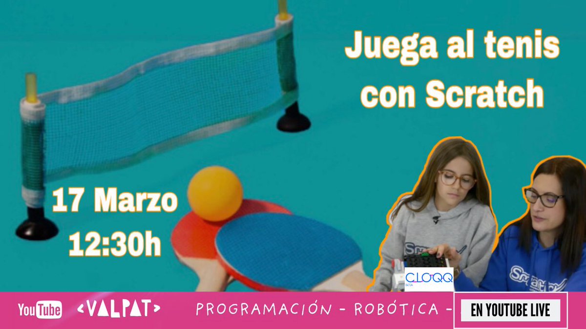 ValPatSTEAM's tweet photo. ¿Te perdiste la sesión de ayer? Puedes verla cuando quieras y hacer un juego de tenis en @scratch
LINK: https://t.co/6fZxiLWswM
Recuerda que hoy a las 12:30h tenemos otra sesión ¡Te esperamos!
#programacion #tech4all #YoMeQuedoEnCasa #scratch #valpat https://t.co/R3LS491bWr
