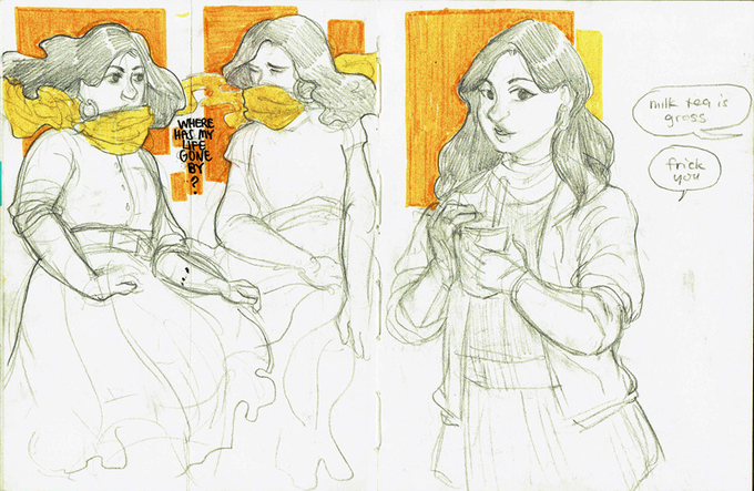 hahahaha i found these too! some edgy college doodles while i was thinking of her life and some uh, legendary skins? yikes these are So Old 