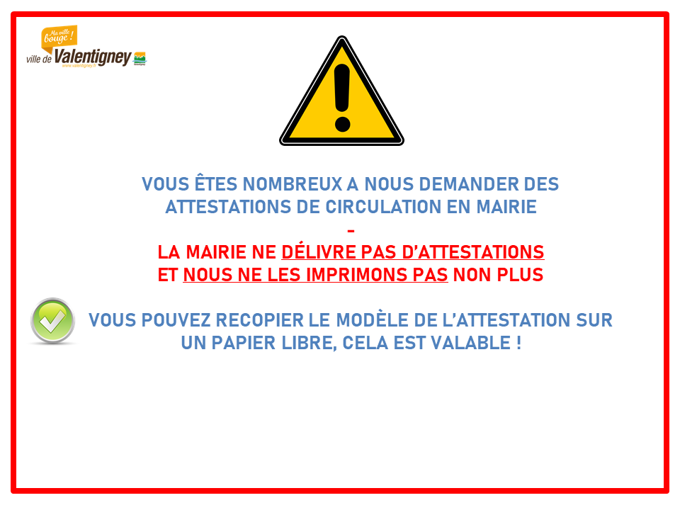 ValentigneyFr's tweet photo. 🚨 Information concernant les attestations de circulation #coronavirus https://t.co/KrvLS7EzXk