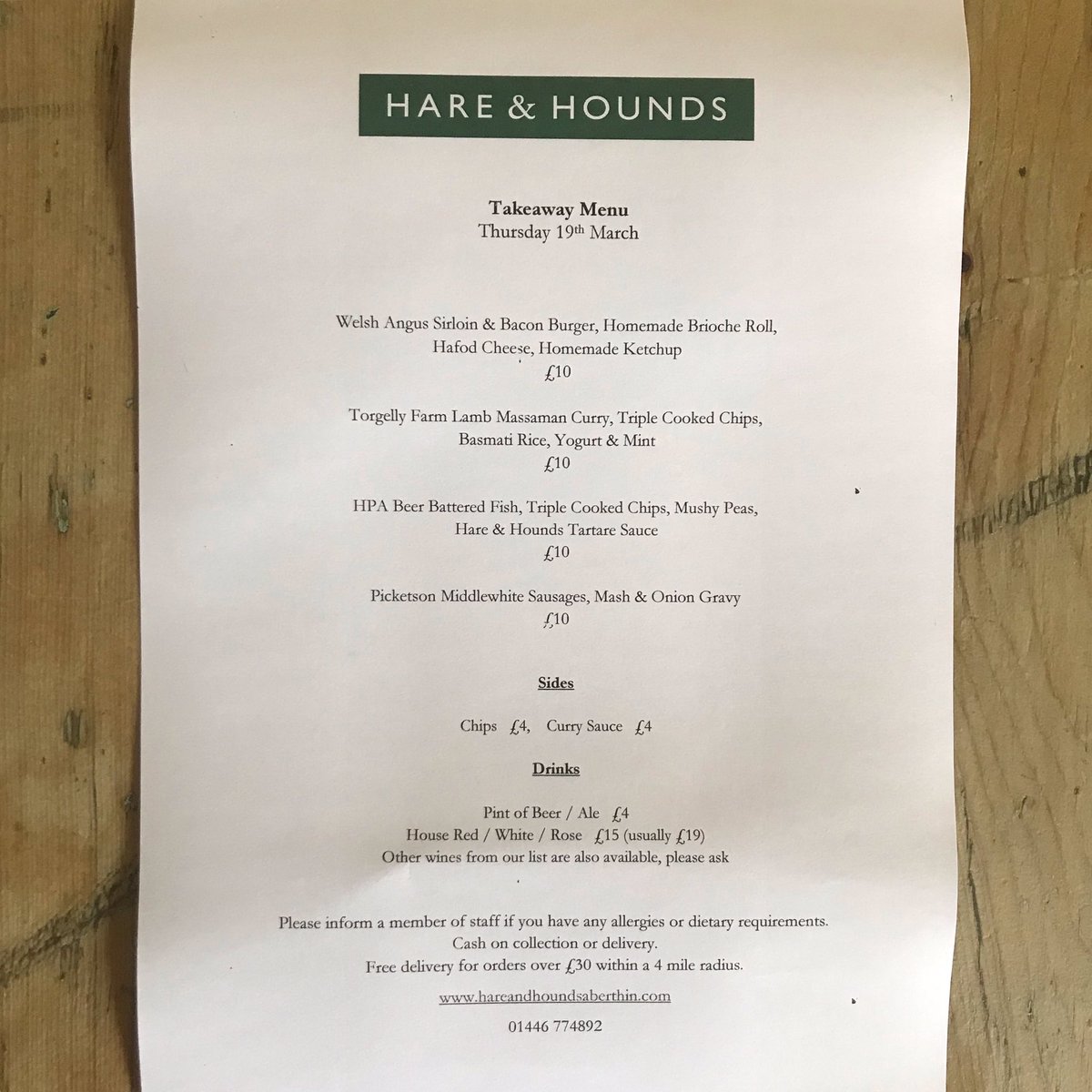 Here it is. The first Hare & Hounds takeaway menu. Starting tomorrow evening we’ll be offering takeaway, with free delivery for orders over £30 within a 4 mile radius. It’ll start at 5pm, we’ll be taking orders from 1pm #takeawaymenu #michelinbibgourmand