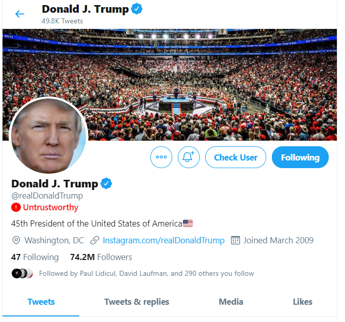 AmyFeller's tweet image. Twitter finally knows. #TrumpUntrustworthy