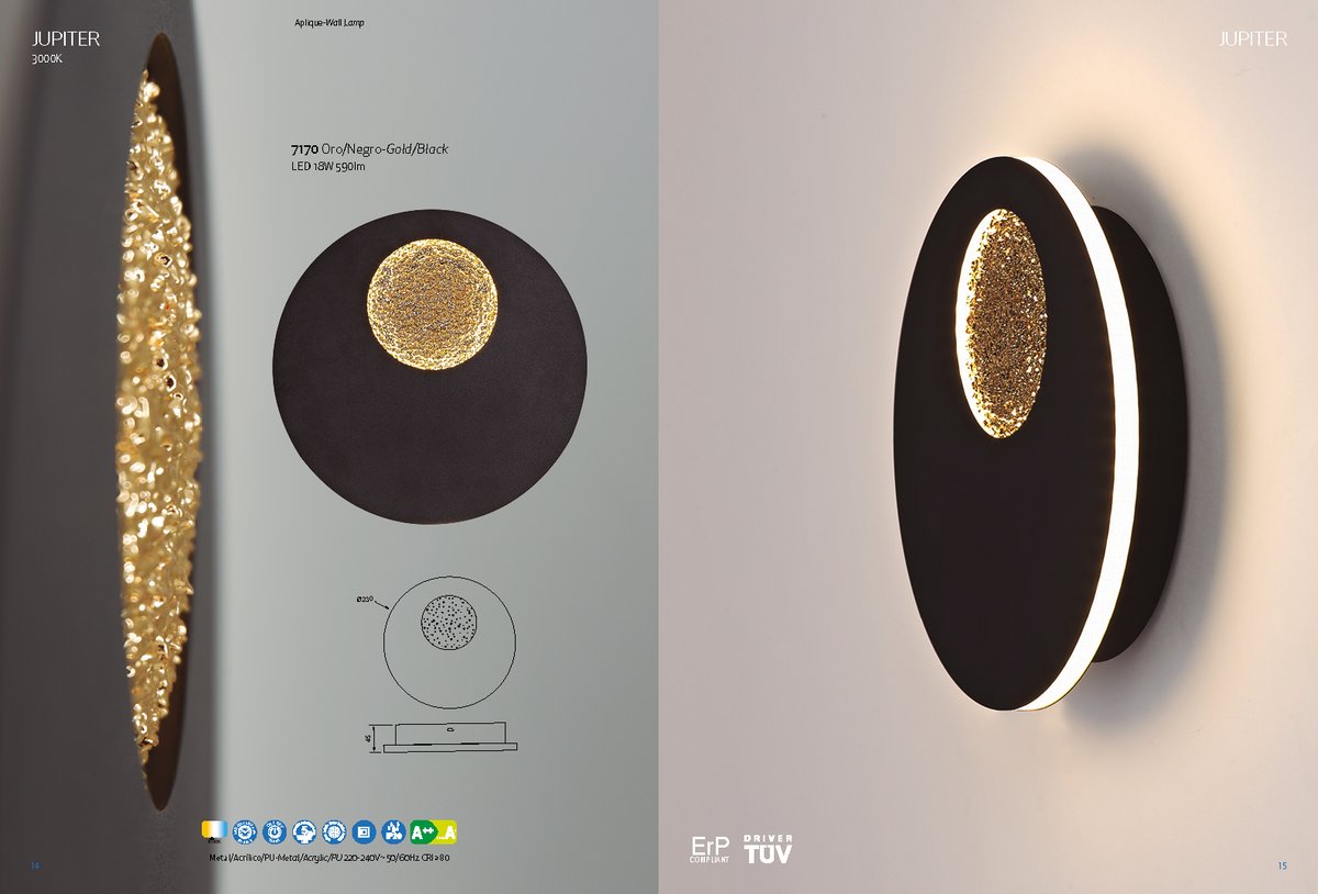 mantraco's tweet photo. JUPITER
3000K
#NOVEDADESFUSION2020
1ª
Aplique-Wall Lamp
7170 Oro/Negro-Gold/Black
LED 18W 590lm
Metal/Acrílico/PU-Metal/Acrylic/PU 220-240V~ 50/60Hz CRI ≥80
#💡 #spaindoesdesign #design #interiorsfromspain #somoslighting #lighting #light #lightingdesign #iluminacion https://t.co/hJ3JWgAc6v