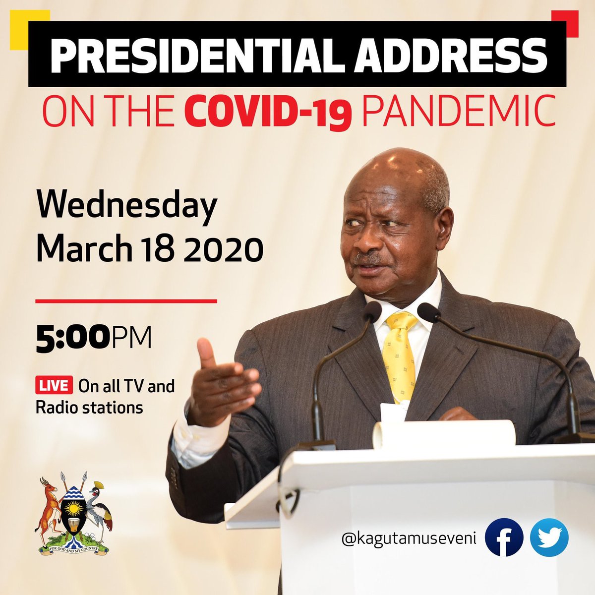 Ministry Of Health Uganda On Twitter The President H E Kagutamuseveni Will Address The Nation Today At 5 00 Pm On The Measures Undertaken By Govuganda In Order To Prevent The Importation Of