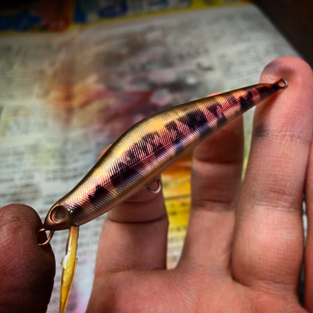 Masahiro Ikegaya V Twitter ハンドメイドルアー 72mm 塗装途中 婚姻色 ハンドメイドルアー ハンドメイドミノー 婚姻色 エアブラシ ルアー塗装