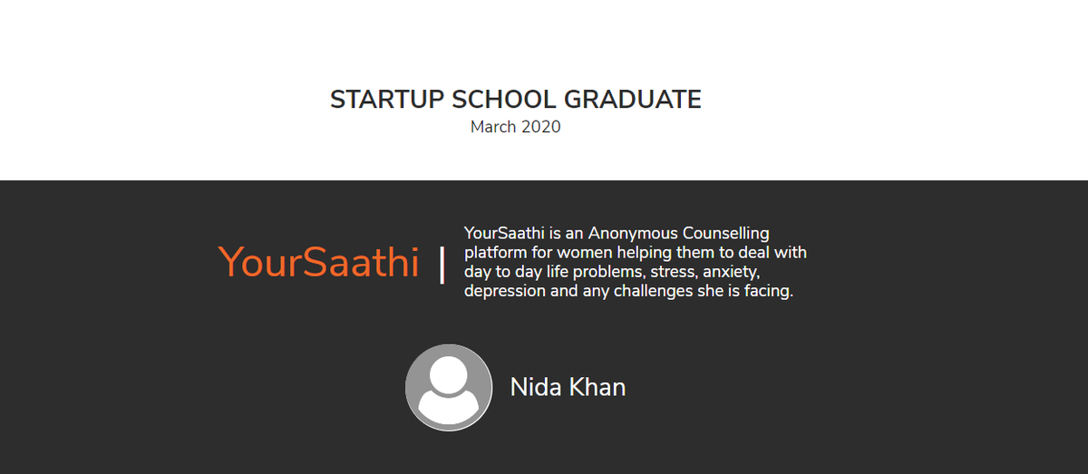 YSaathi's tweet photo. Finally a Startup School Graduate ๐ฅณ @nidaslife23
Thank you @startupschool @ycombinator for the amazing journey of 8 weeks ๐
#SUS2020 #YCombinator https://t.co/ZjI7XkZM6T