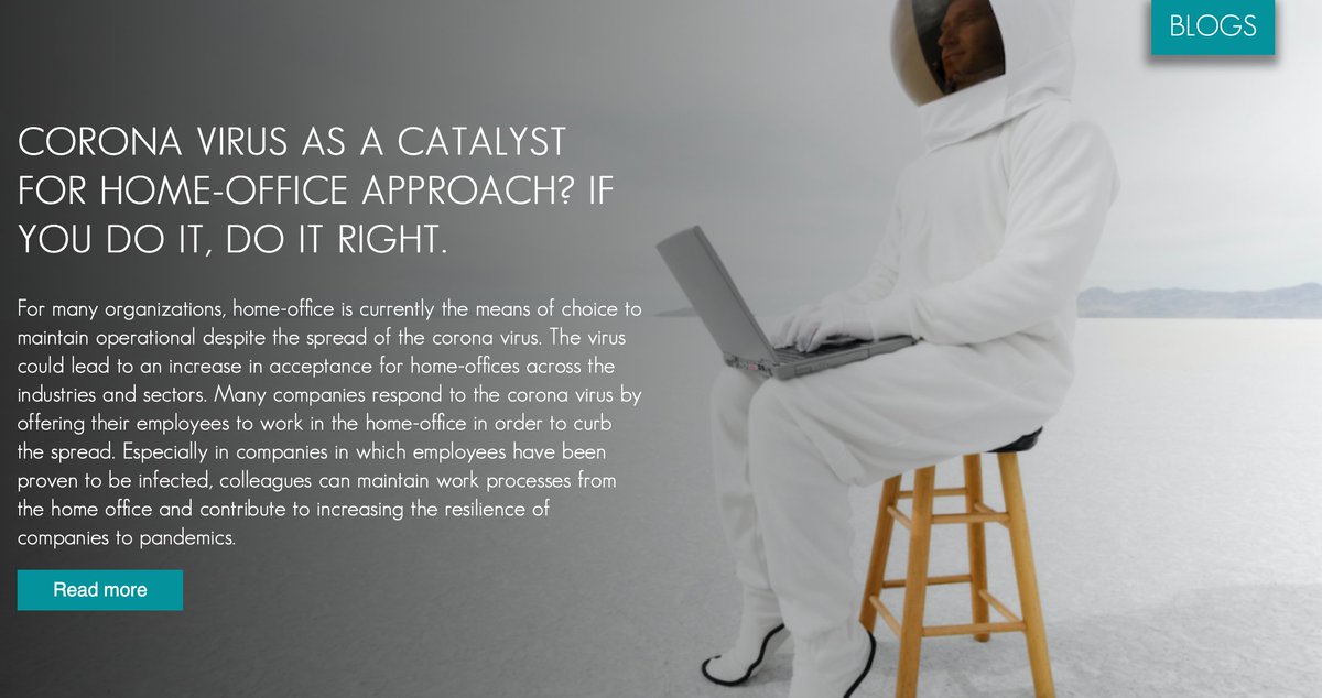 3E23697264's tweet photo. #homeoffice is currently the means of choice to maintain operational despite the spread of #covid19. Read about 4 principles that help to implement remote work successfully, addressing PEOPLE, PROCESS, CULTURE and SYSTEMS.
https://t.co/1mtJbwGpPu https://t.co/HuqPERxxkz