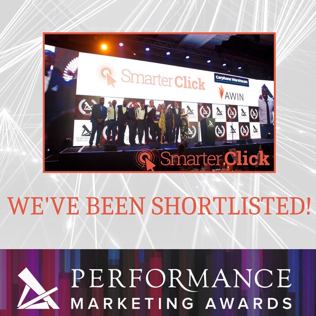 We are so honoured and proud to have been shortlisted for 3 Awards this year in the #performancemarketingawards. 
~Best Affiliate Marketing Innovation 
~Best Customer Conversion Platform 
~Industry Choice of Publisher 
#smarterclick #teamwork #teamworkmakesthedreamwork #grateful