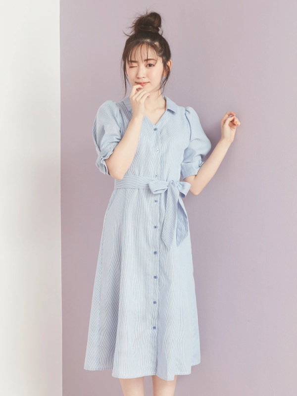 ダブスタ オリジナル楊柳ラメストライププリントワンピース 鈴木愛理着用 ダブスタ オリジナル楊柳ラメストライププリントワンピース 鈴木愛理