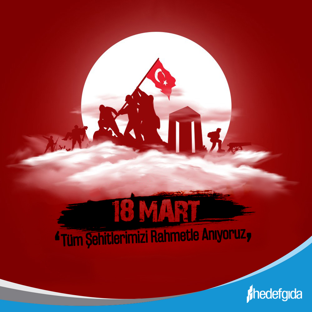 18 Mart Çanakkale Zaferi'nin yıl dönümünde şehitlerimizi saygıyla anıyor, milletimize bu günleri armağan eden şehitlerimizin ruhlarının şad olmasını diliyoruz. 
18 Mart Çanakkale Zaferimiz Kutlu Olsun.

#hedefgida #hedefteam #18MartÇanakkaleZaferi #ÇanakkaleZaferi