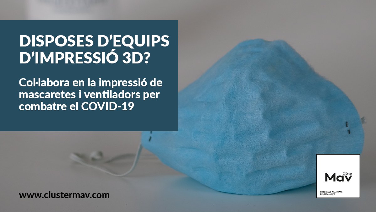 ❗️⚠️Busquem empreses amb equips de #3Dprinting per a la impressió de mascaretes i ventiladors, iniciativa de @mincoturgob  

Si disposeu de recursos i podeu posar-los a disposició per combatre el #COVID2019 escriviu-nos a 📩dpla@clustermav.com per coordinar una resposta conjunta