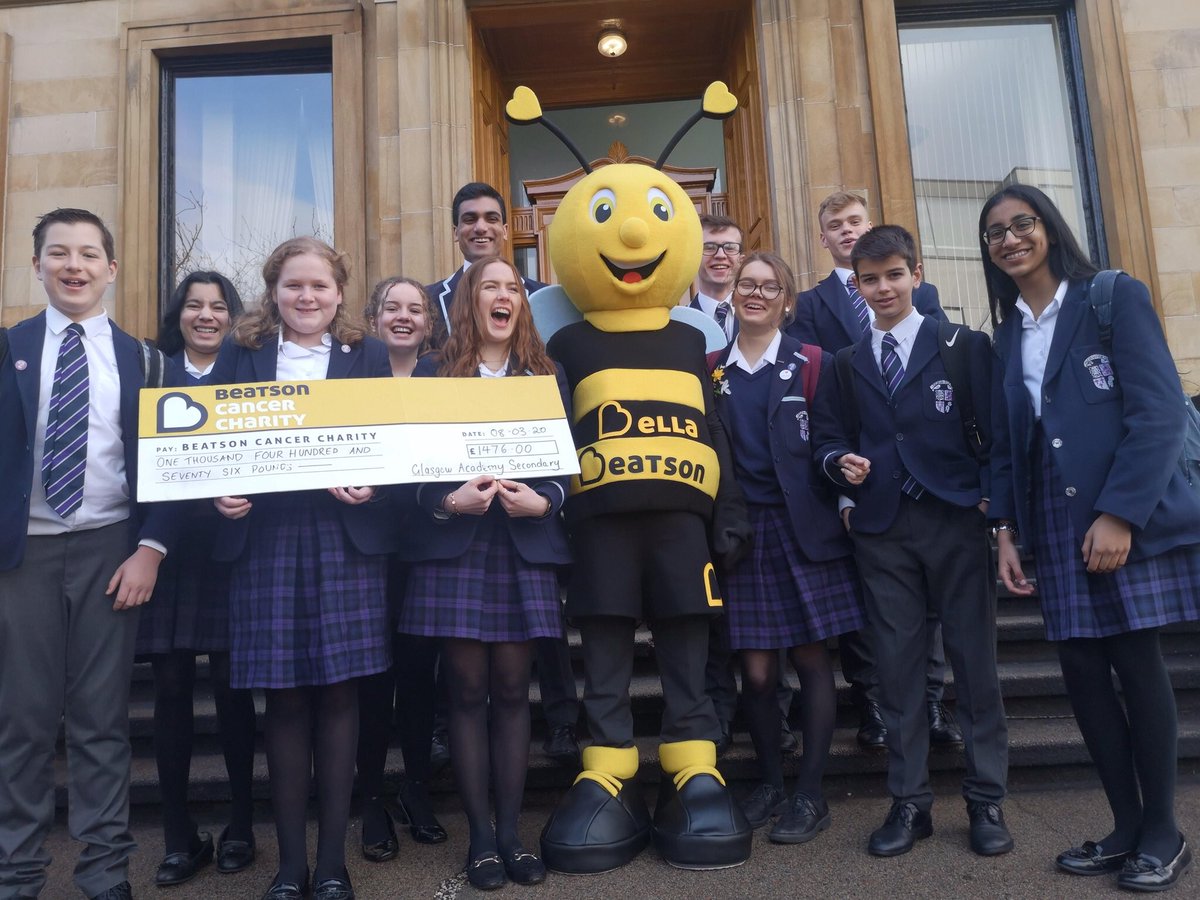TGALanguages's tweet photo. Congratulations to all pupils, teachers and parents who took part in December’s Santa Dash from @GlasgowAcademy, raising £1476 pounds for @Beatson_Charity.  Recently we had an assembly to learn about the great work they do and our pupils presented Bella Beatson with our cheque. https://t.co/b5AtTK9wvZ