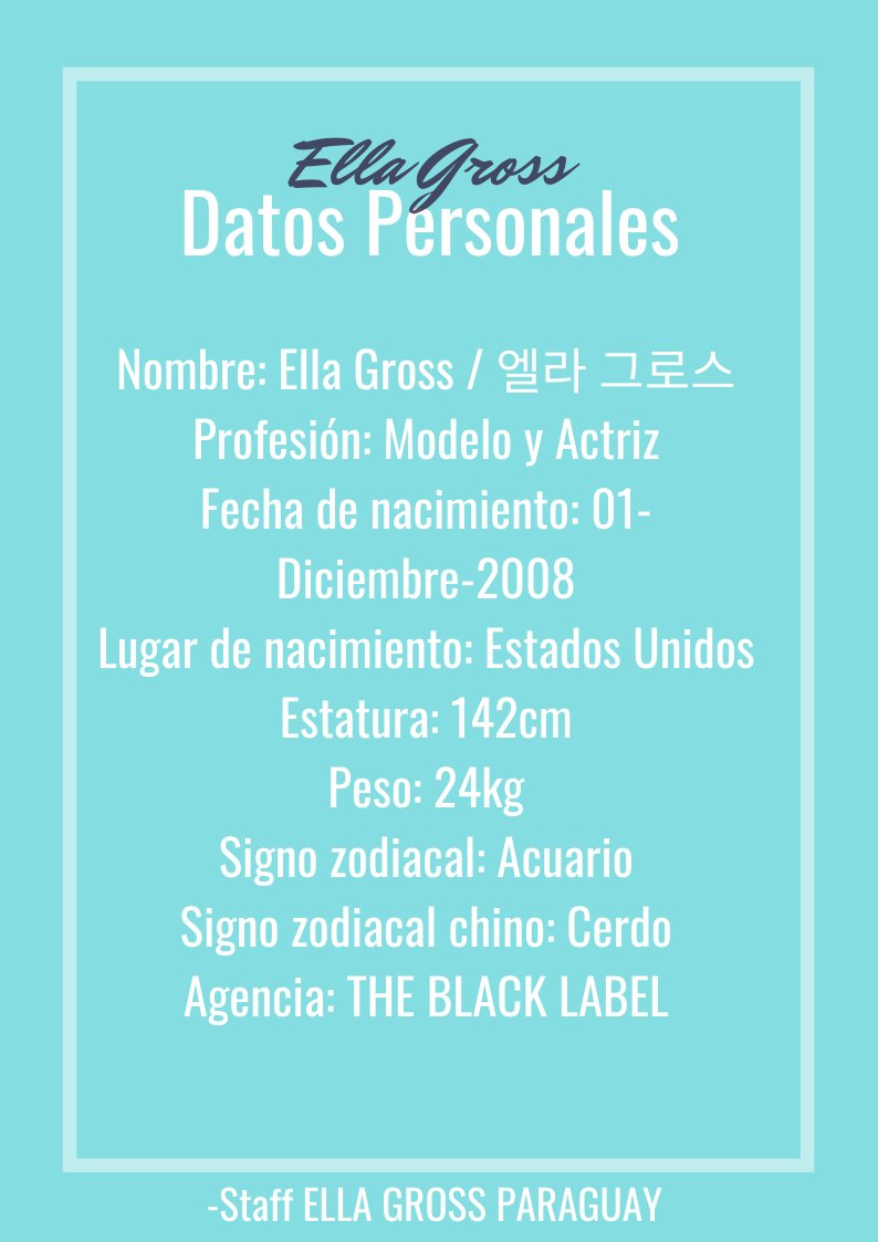 ellagross_py's tweet photo. Les traemos unas breves informaciones sobre Ella, para los que la están conociendo recientemente y como también para los que no la conocen aún.
Esperamos que les sirvan como una pequeña ayuda. Gracias!🤗
#ellagross #model #YGEntertainment #theblacklabel https://t.co/AfJ0hAHXgZ