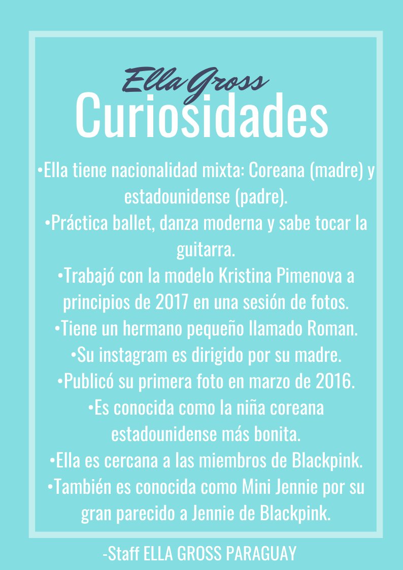 ellagross_py's tweet photo. Les traemos unas breves informaciones sobre Ella, para los que la están conociendo recientemente y como también para los que no la conocen aún.
Esperamos que les sirvan como una pequeña ayuda. Gracias!🤗
#ellagross #model #YGEntertainment #theblacklabel https://t.co/AfJ0hAHXgZ