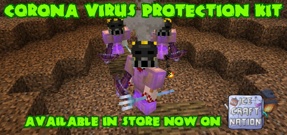 icecraftnation's tweet photo. Corona fills the air! Protect yourself with the new Corona Kit now available in the store!☣️
Oh? You spent all your money on toilet paper? No worries! Join Coronavirus Bunker Build Competition and you can earn one for FREE!
Check #events_info in Discord
https://t.co/p37r8CdEG9 https://t.co/Jc8LjnK611