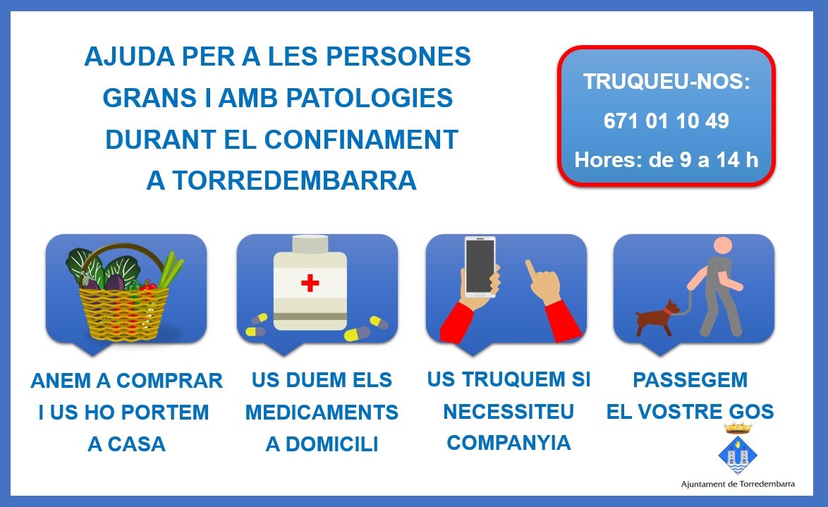 📢 Posem en marxa un servei d’ajuda a persones grans i amb patologies durant el confinament a #Torredembarra #Coronavirus #COVID19 #JoEmQuedoACasa #QuedatACasa Ens ajudeu a fer-ne difusió?

ℹ️ bit.ly/3dbV1ab