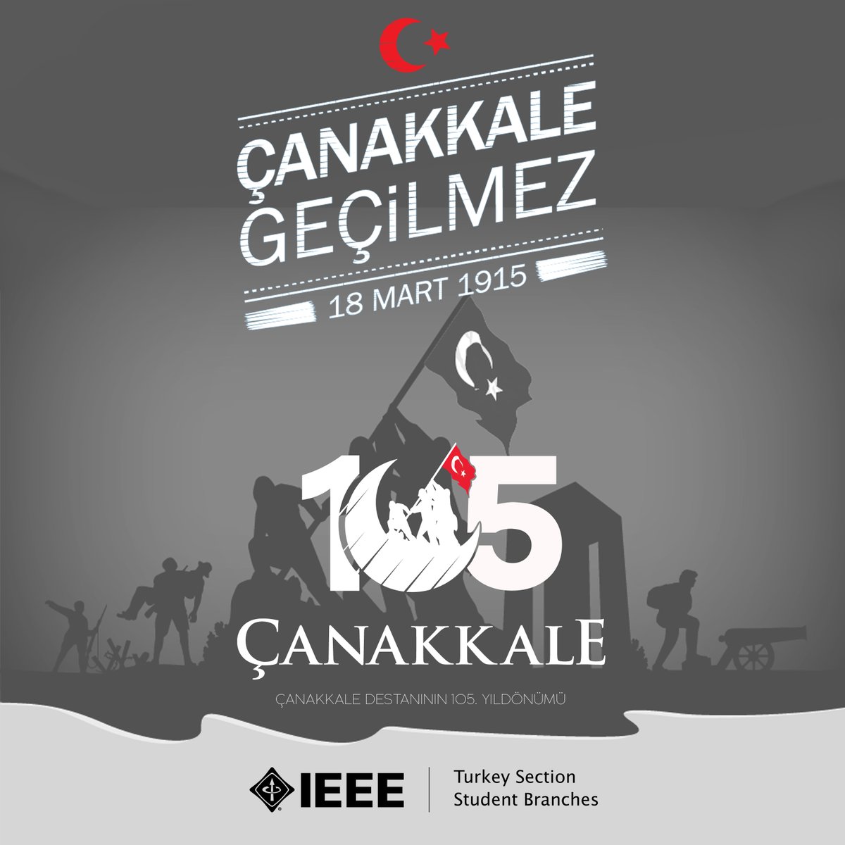 ieeesehir's tweet image. 18 Mart Çanakkale Zaferi’nin 105. yıl dönümünde, tüm şehit ve gazilerimizi saygı ile anıyoruz.

#CanakkaleGecilmez #CanakkaleZaferi #18martcanakkalezaferi
