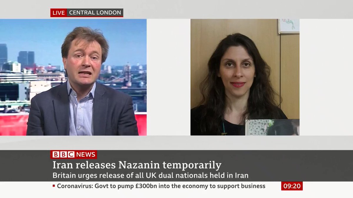 Victoria Derbyshire (@VictoriaLIVE) on Twitter photo 2020-03-18 09:25:20 “The push we’ll be making to the UK government is, ‘This is a chance for you to reset the relationship with Iran’” Richard Ratcliffe’s wife Nazanin Zaghari-Ratcliffe has been temporarily released from prison in Iran bbc.in/3d8PCRu “The push we’ll be making to the UK government is, ‘This is a chance for you to reset the relationship with Iran’” Richard Ratcliffe’s wife Nazanin Zaghari-Ratcliffe has been temporarily released from prison in Iran bbc.in/3d8PCRu