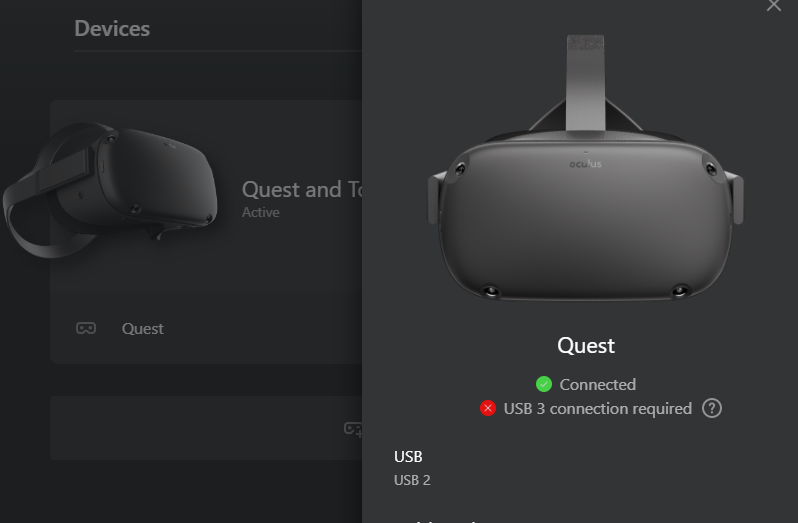 With #OculusLink cables being sold out I bought a PartyLink cable bit.ly/party-link. Plugged it into all manor of usb-c and usb-a 3.1 ports, it connects but complains. Still says usb 2 for some reason.