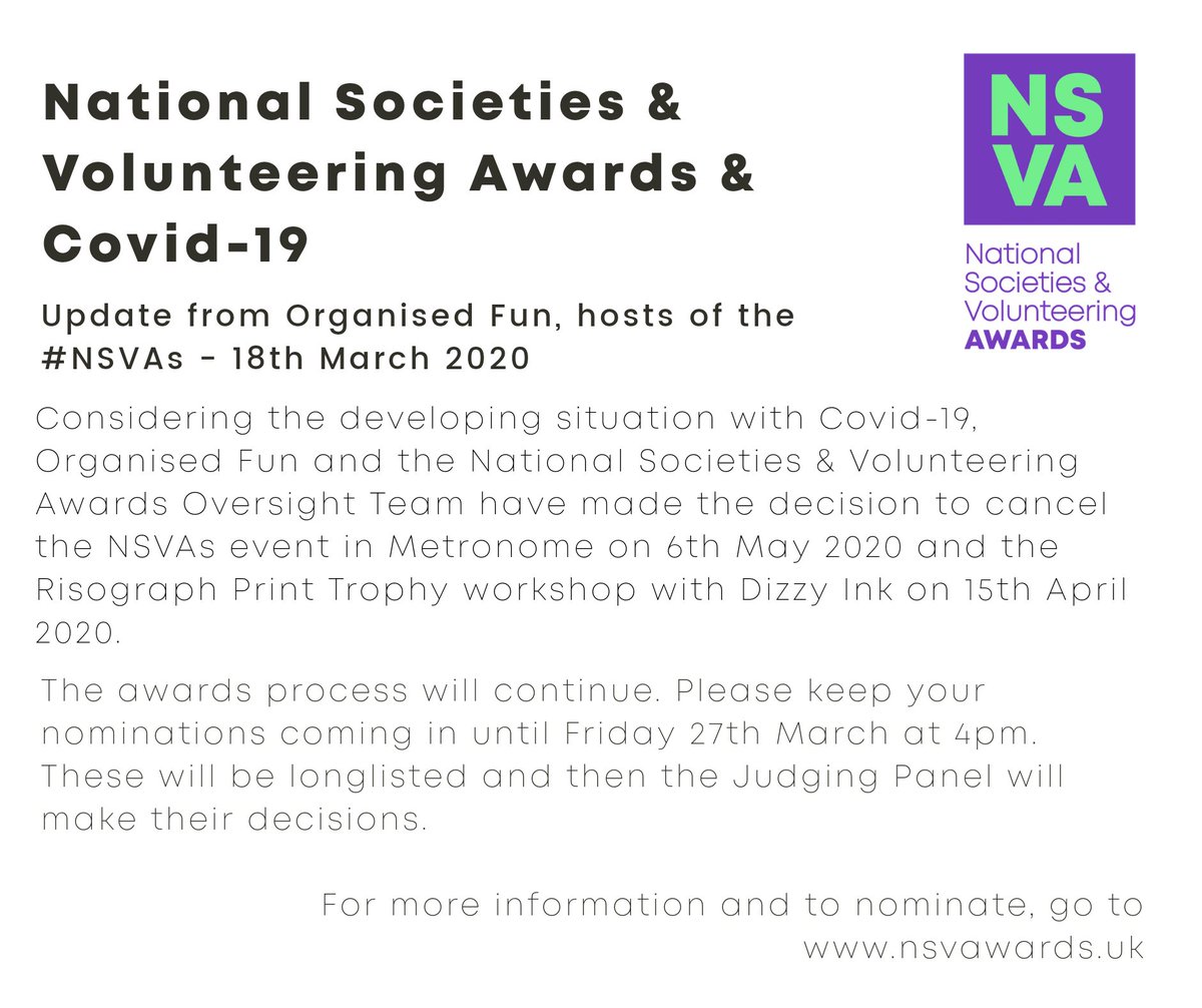 NSVAwards's tweet image. Update RE #NSVAs and #COVID19