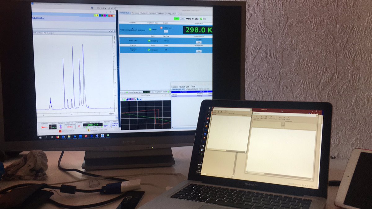 Setting up some #NMR measurements from home thanks to VPN and remote access to my office computer. Thanks to the IT Department and my colleagues at #MPIKofo for making this possible ❤️ @maxplanckpress #Homeoffice #NMRchat