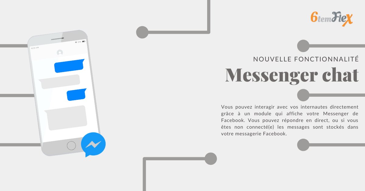 6temFlex's tweet photo. NOUVELLE FONCTIONNALITÉ : intégrez le chat de votre page Facebook à votre site web et chattez directement avec vos visiteurs. Disponible dans les “Fonctionnalités avancées” de la partie admin de votre site. https://t.co/PxQXNk7jNC https://t.co/xoT3lmB853
