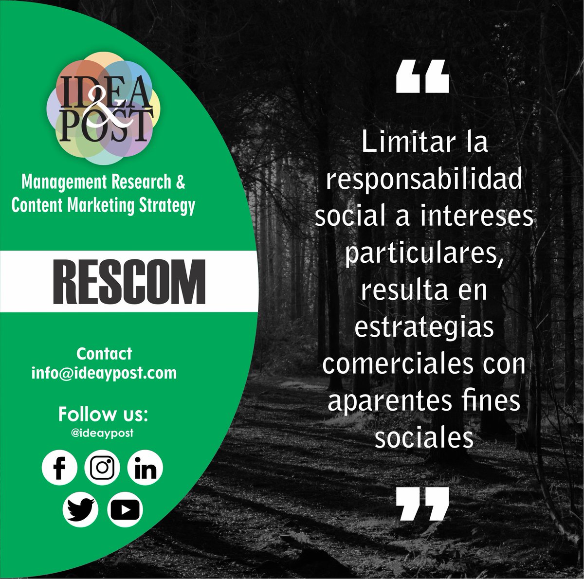 ideaypost's tweet photo. Vale la pena preguntarse, qué parte de las iniciativas en responsabilidad social solo buscan la rentabilidad comercial.
Síguenos en #ideaypost y conoce más #rescom sobre estos y otros temas de #RSC #RSE #ODS #estrategias #comerciales #aparentes #fines #sociales https://t.co/5vJjvevfdx