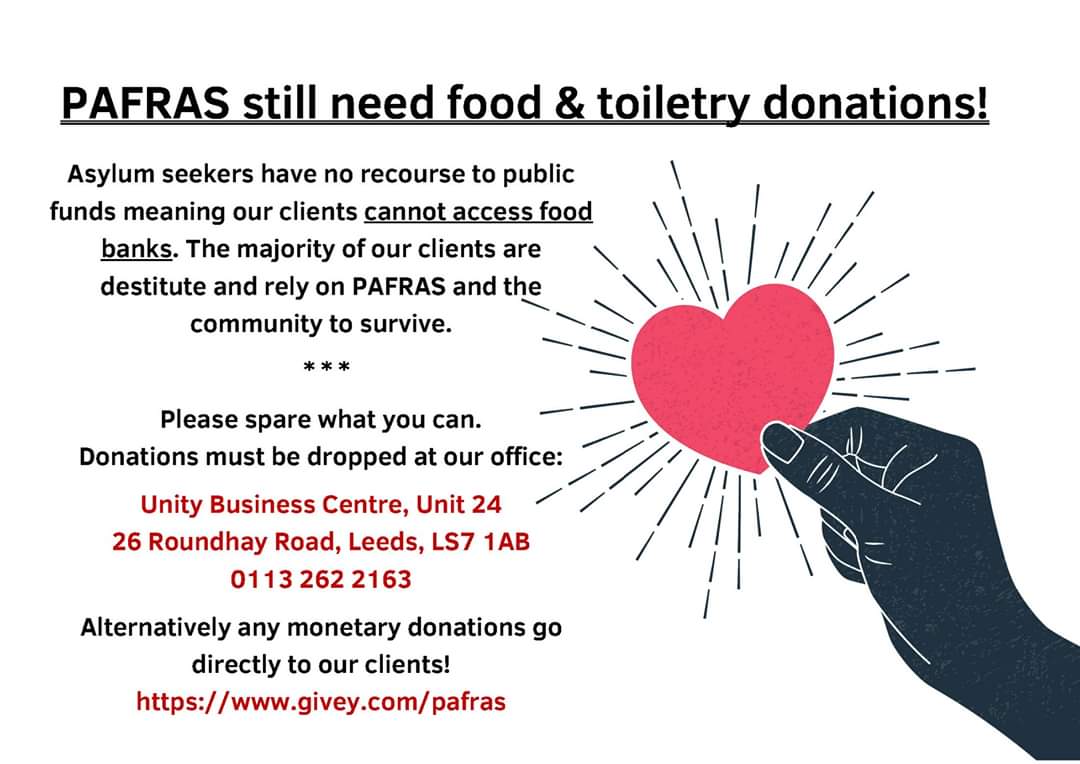 PAFRAS_Leeds's tweet photo. ***PLEASE SHARE***

Times are tough for everyone. But now, more than ever, asylum seekers in our communities need your help. Please spare any food and toiletries you can. Details for donation drop offs can be found below. 

🧡

#covid19UK #Leeds #charity https://t.co/Bv4trABPp6