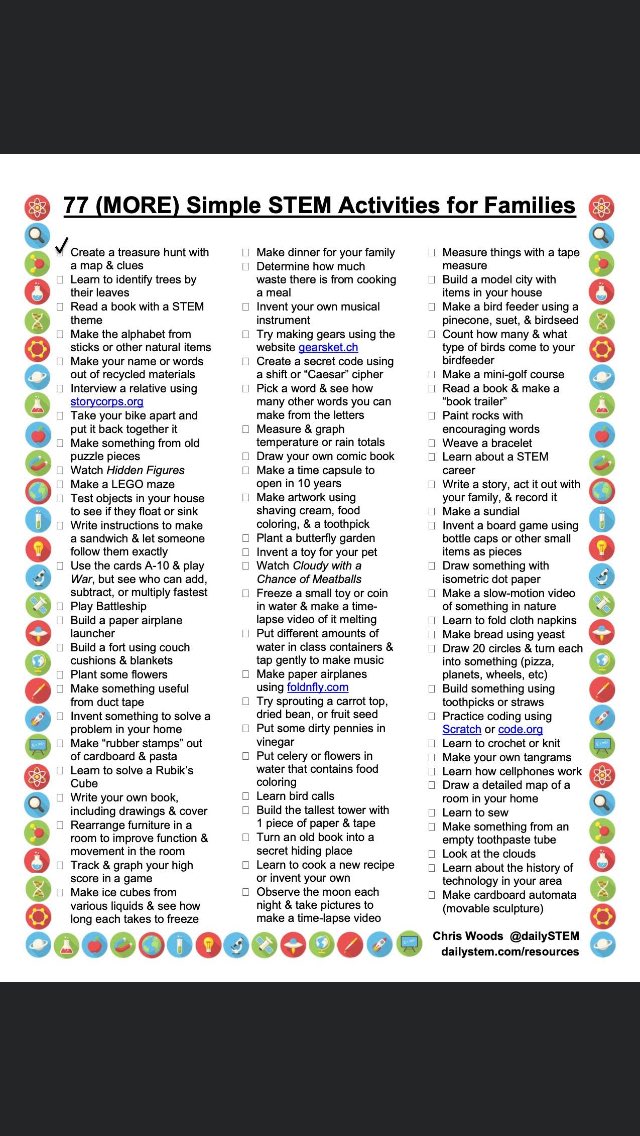 ShotleyBPrimary's tweet photo. For anyone with children self-isolating or social distancing, here are some fab ideas for STEM activities (just great activities regardless of STEM!) from @dailystem https://t.co/1RArG1H1Mk