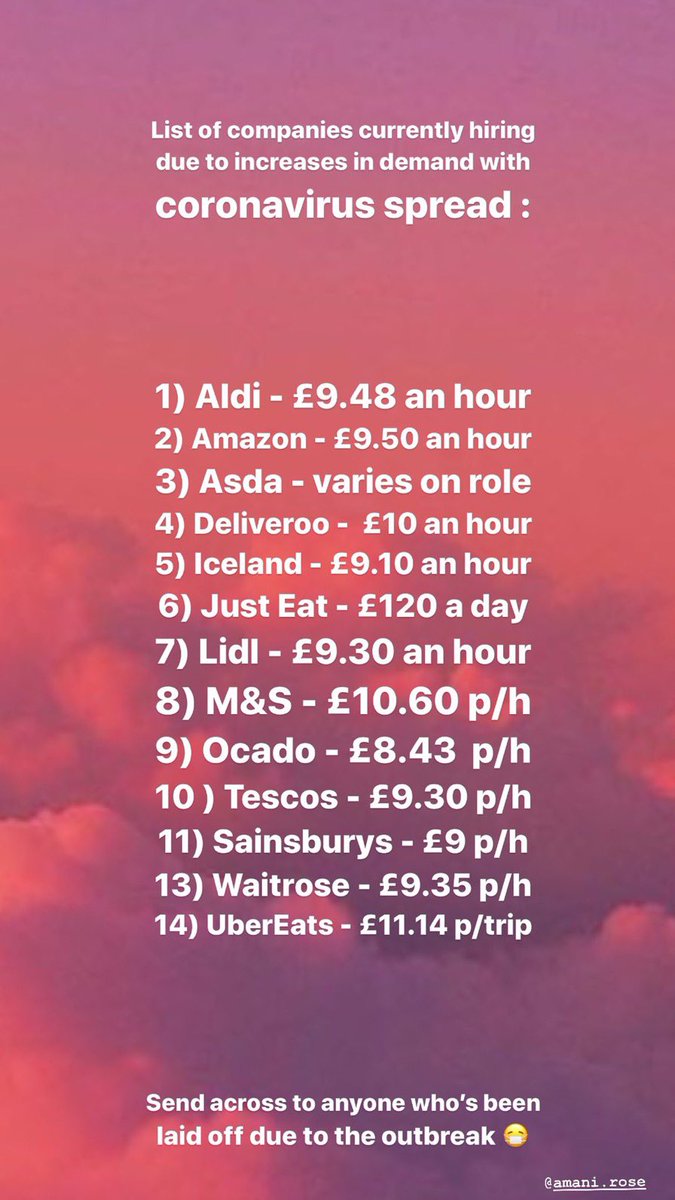 Apparently all these are hiring right now.

RT to help someone in need of temporary work