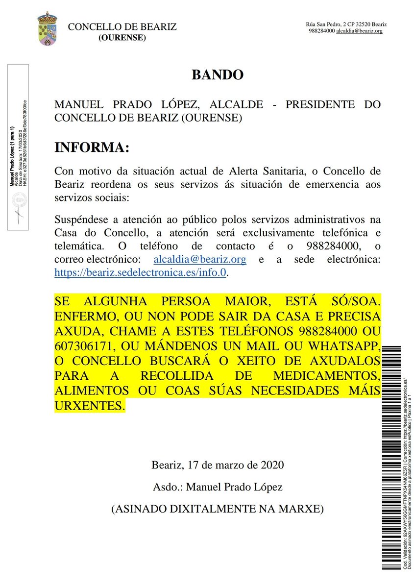 Os voluntarios de #Beariz estamos a disposición do concello para facilitar o necesario aos que necesiten