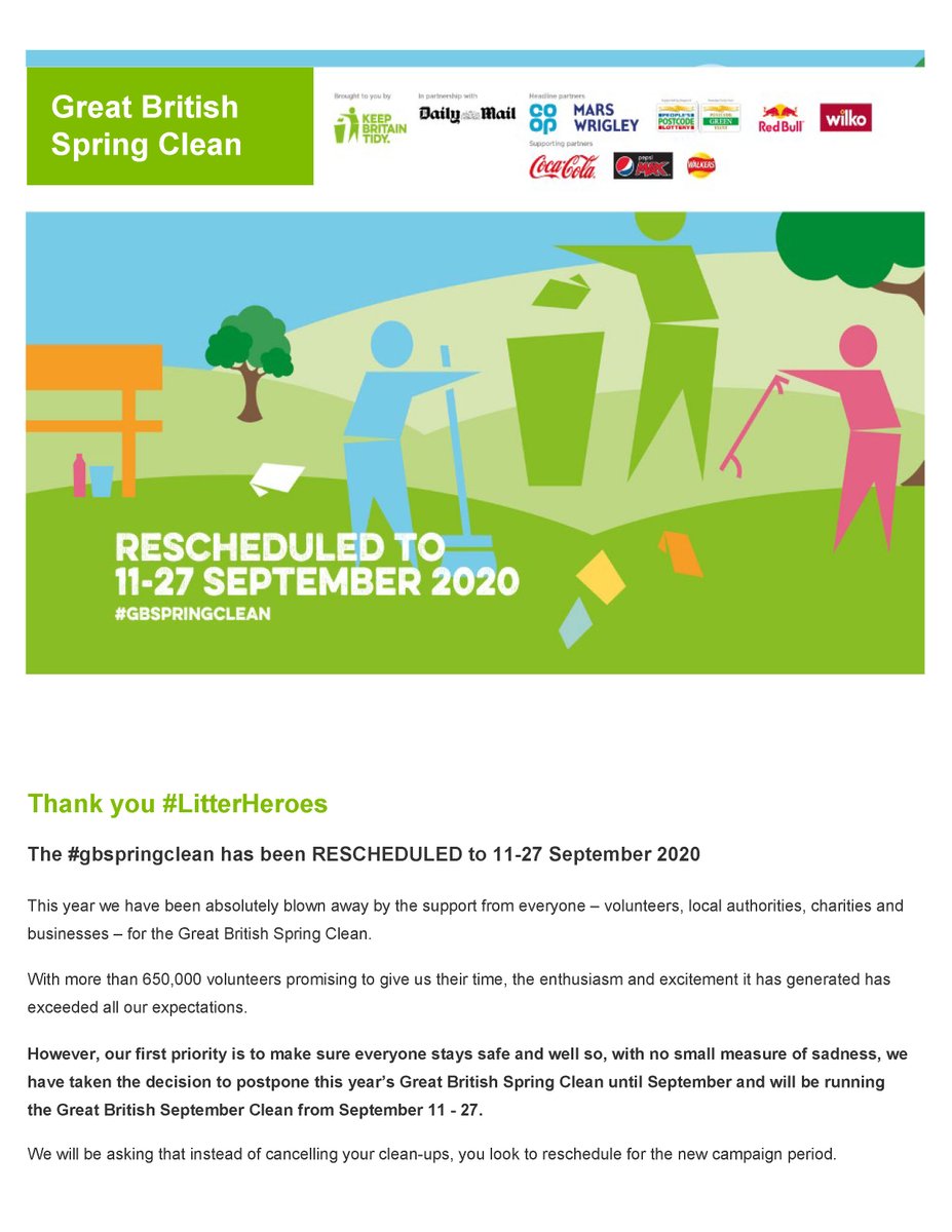 It is with regret that I have to let you know that the Litter Pick we had scheduled for Saturday 21 March in Chaddesden Wood and it's environs has been postponed until the autumn. Advice from <a href="/DerbyCC/">Derby City Council</a> and the government has made this inevitable.<a href="/oakwoodderby/">Oakwood Derby</a> <a href="/derby_parks/">Derby Parks</a>