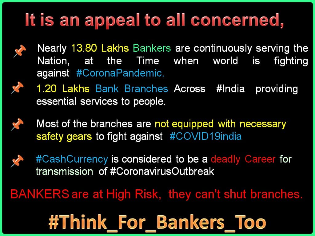 UdayPandeyALB's tweet image. You should ask all the #BankBranches to post such photographs.
So that you can ensure that all the workers (from #Guard, #PTS #PO #Offocer #Cashier and #Manager) of Financial Sector are safe from #CoronavirusOutbreak
#Think_For_Bankers_Too
@WHO @WHOSEARO