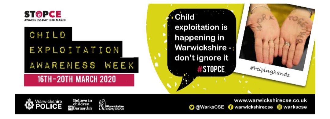 WarksCE's tweet photo. @warkspolice, @WarwickshirePCC, @barnardos & @Warwickshire_CC are supporting National Child Exploitation Awareness Day #CSEday20 by running an awareness week all this week online. Click the link below for more info ๐๐๐ซ #CSEaware https://t.co/fsTdaRDzNd https://t.co/AL4WbMsSoh