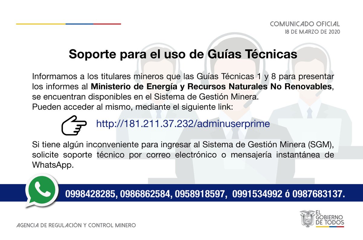 ARCOM_Ecu's tweet photo. 📍🔨Importante| Si eres titular minero y requieres asistencia para ingresar al Sistema de Gestión Minera. Comunícate con nuestros canales de soporte.
Nuestras Guías Técnicas están disponibles en el siguiente link: https://t.co/90ThFI2fsM @RecNaturalesEC https://t.co/hE2HZXE397