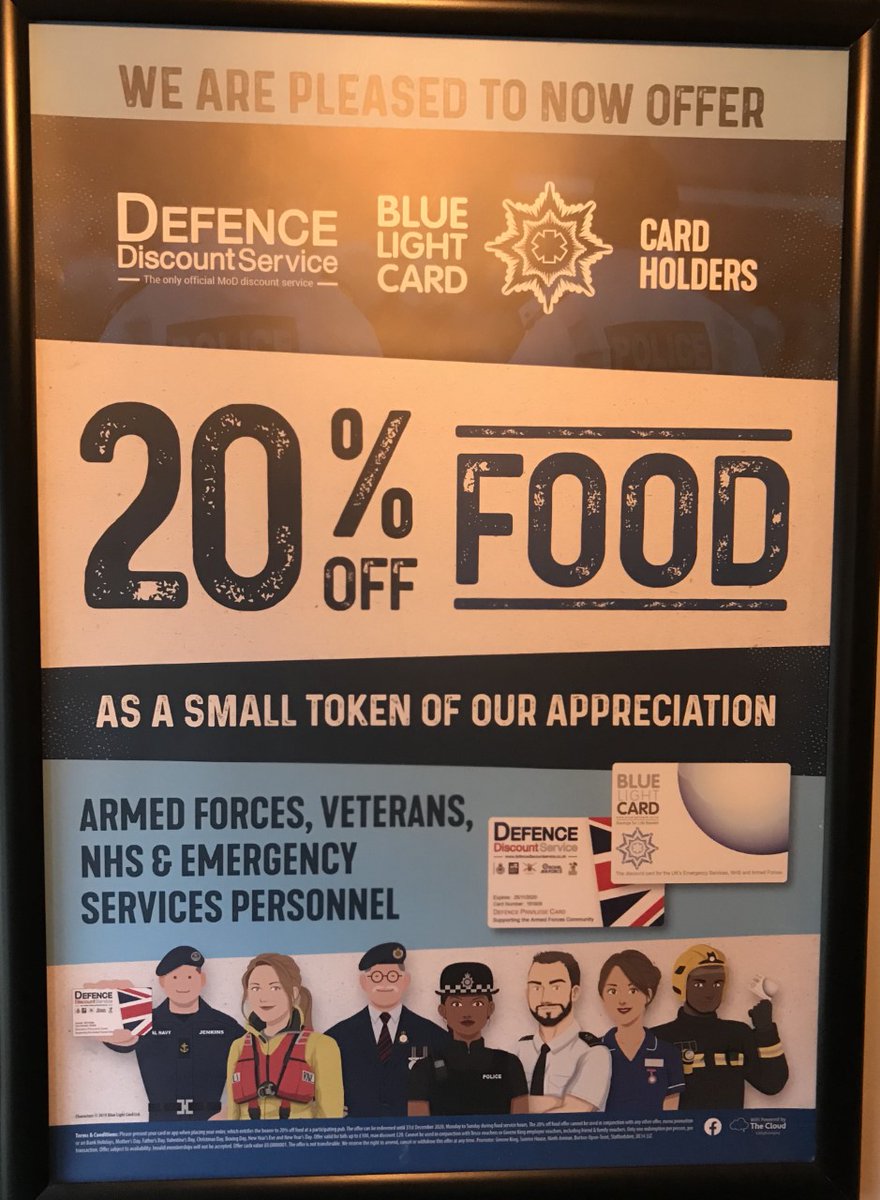 We are pleased to now offer 20% off FOOD as a small token of our appreciation to the ARMED FORCES, VETERANS, NHS & ALL EMERGENCY SERVICES PERSONNEL.........Please present your card on ordering your FOOD....!!