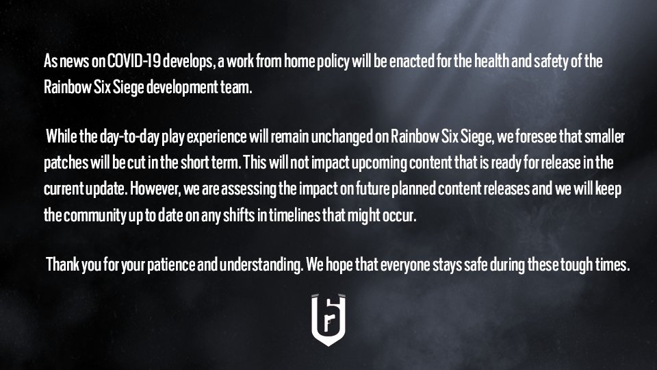 Ubisoft предупредила о возможных задержках будущего контента для Rainbow Six Siege в связи с пандемией