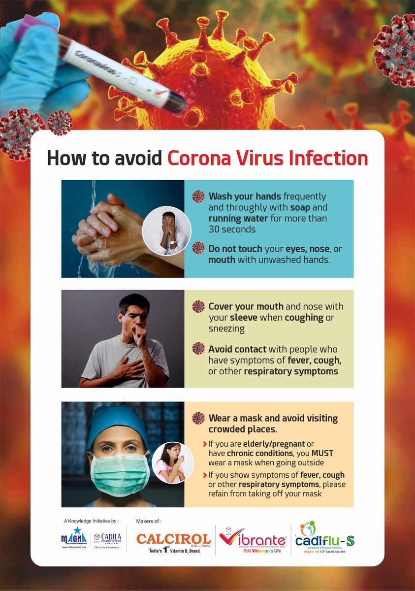 FightFluNow's tweet photo. How to avoid Coronavirus infection (COVID-19)

Precaution is THE MANTRA to STAY HEALTHY

#CadifluS #InfluenzaVaccine #PreventFlu #Cadila #Wellness #VLP #FightFluNow #PushkarGupta #Coronavirus #COVID19 https://t.co/gEAx3iCtsQ