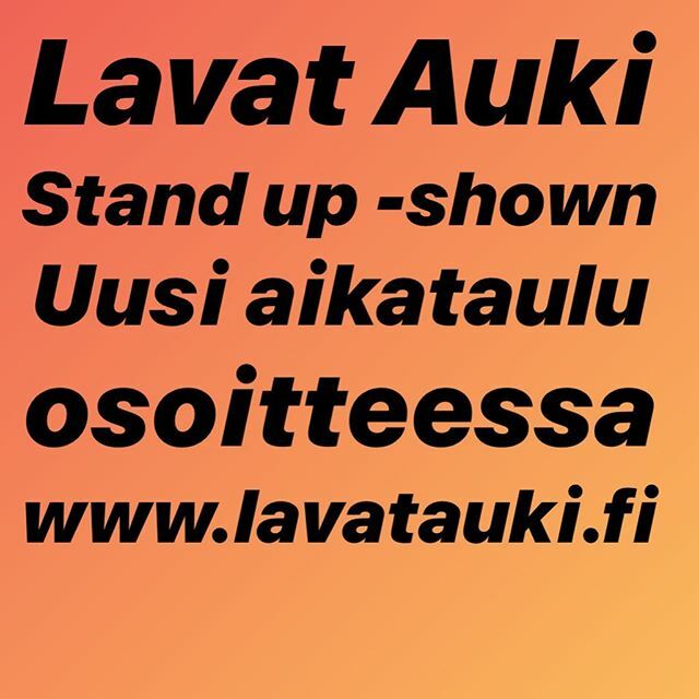 Nyt on aikataulu päivitetty. Valitettavasti osan jouduimme perumaan, mutta 20 keikkaa saimme siirrettyä! Nyt on Lavat Kiinni, mutta syksyllä ne on taas Auki! ❤️ #lavatauki #standupfi @suomenstandupclub ift.tt/2WmCUZ8