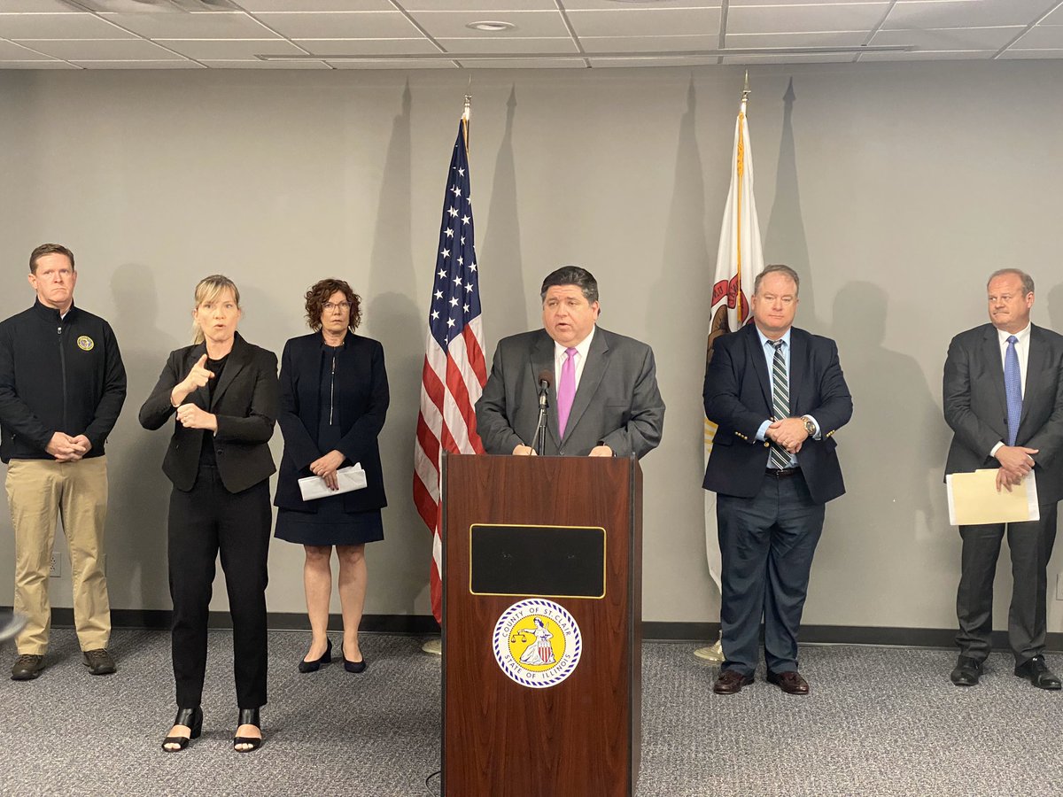 GovPritzker's tweet photo. We're here at the St. Clair County Health Dept. in Belleville this morning to discuss the statewide response to #COVID19. 

From everything we know about the virus, no place and no person is immune.

That’s why it’s crucial that we take significant preventative measures. https://t.co/JmLbynwurz